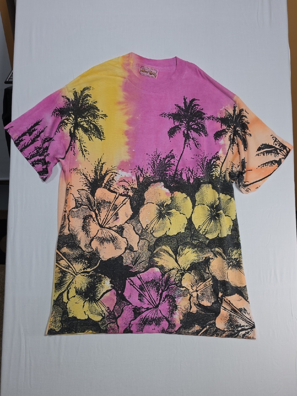 VINTAGE 90s Jacques Moret All Over Print Tee - Neon Tropical Sunset AOP - XLARGE